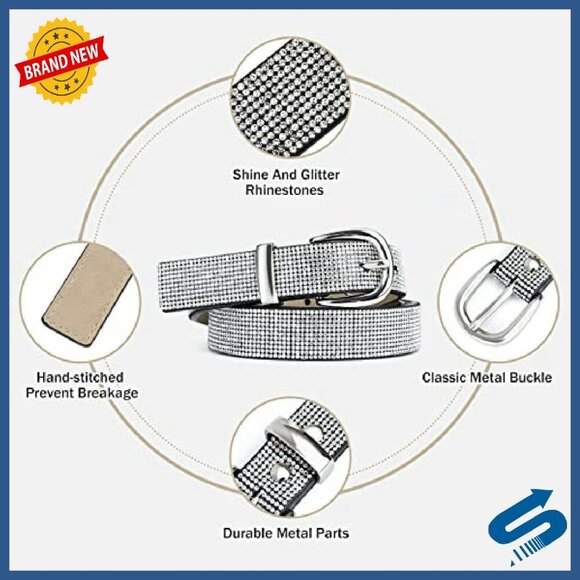 Sparkling Rhinestone Belt for Dresses, 1-Inch Silver Belt for Women main image 5
